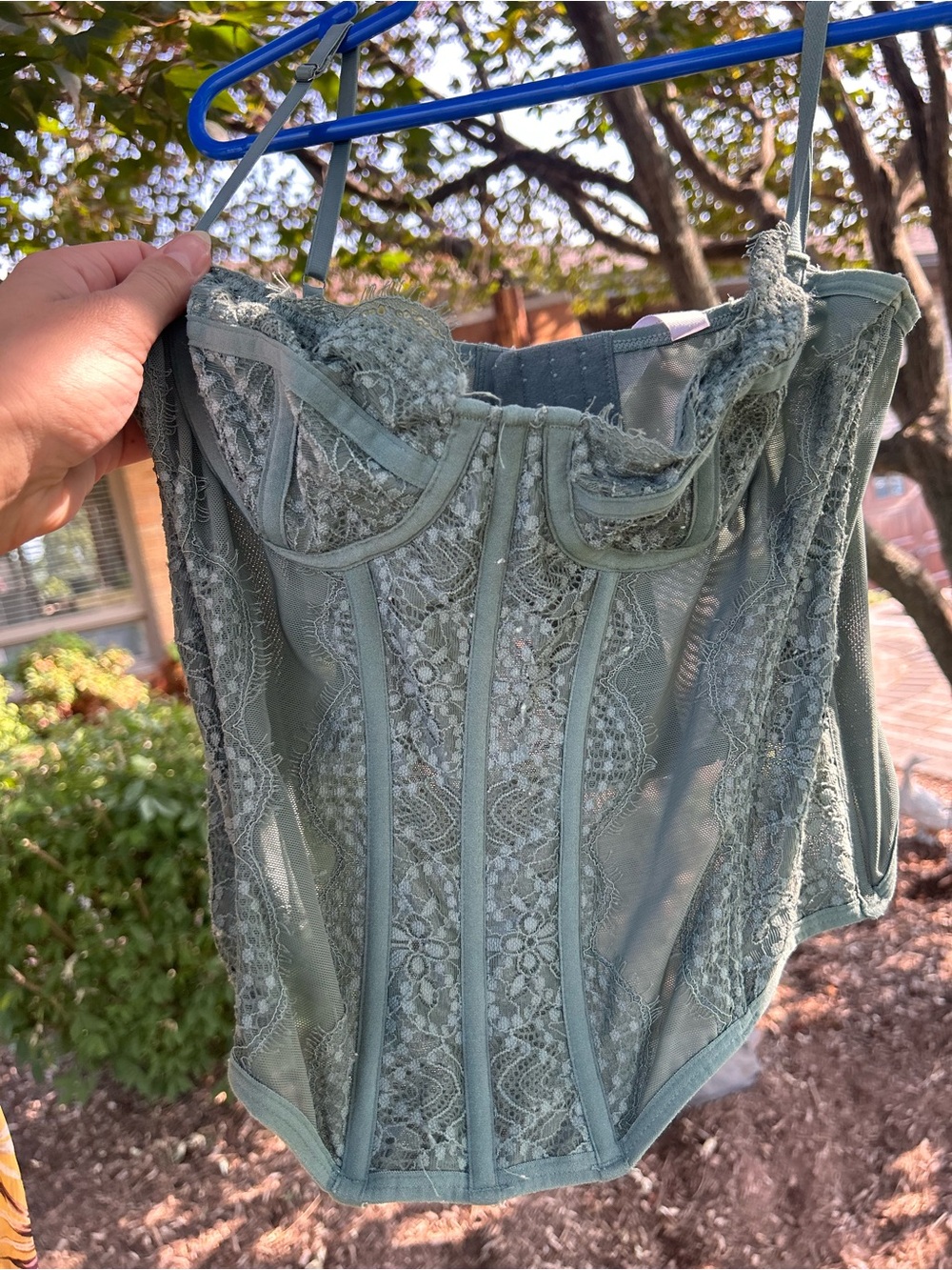 Urban Outfitters Sage Green Lace Corset Tank Top
